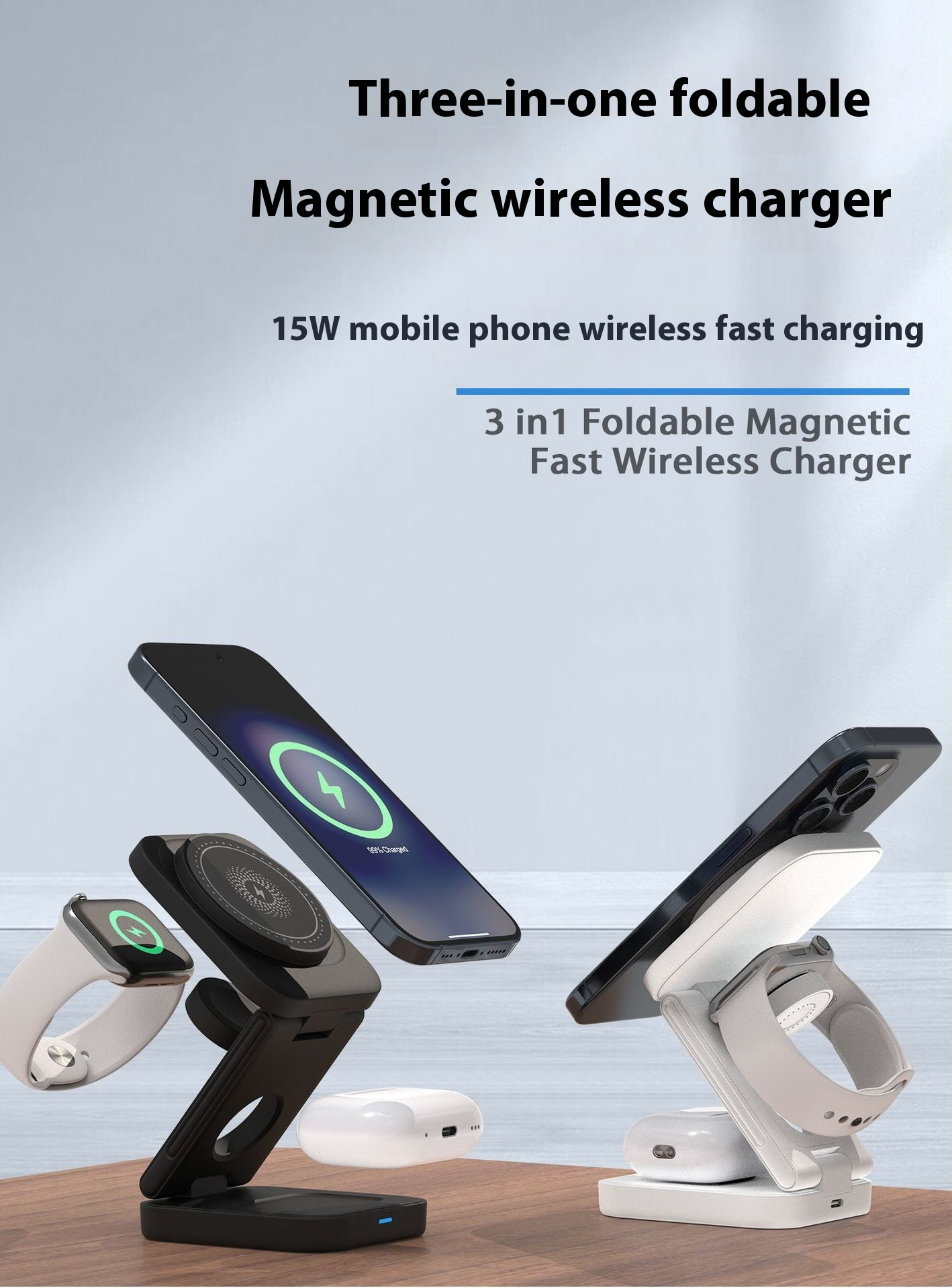 3 IN 1 Foldable Wireless Charger Fast Charging Station
