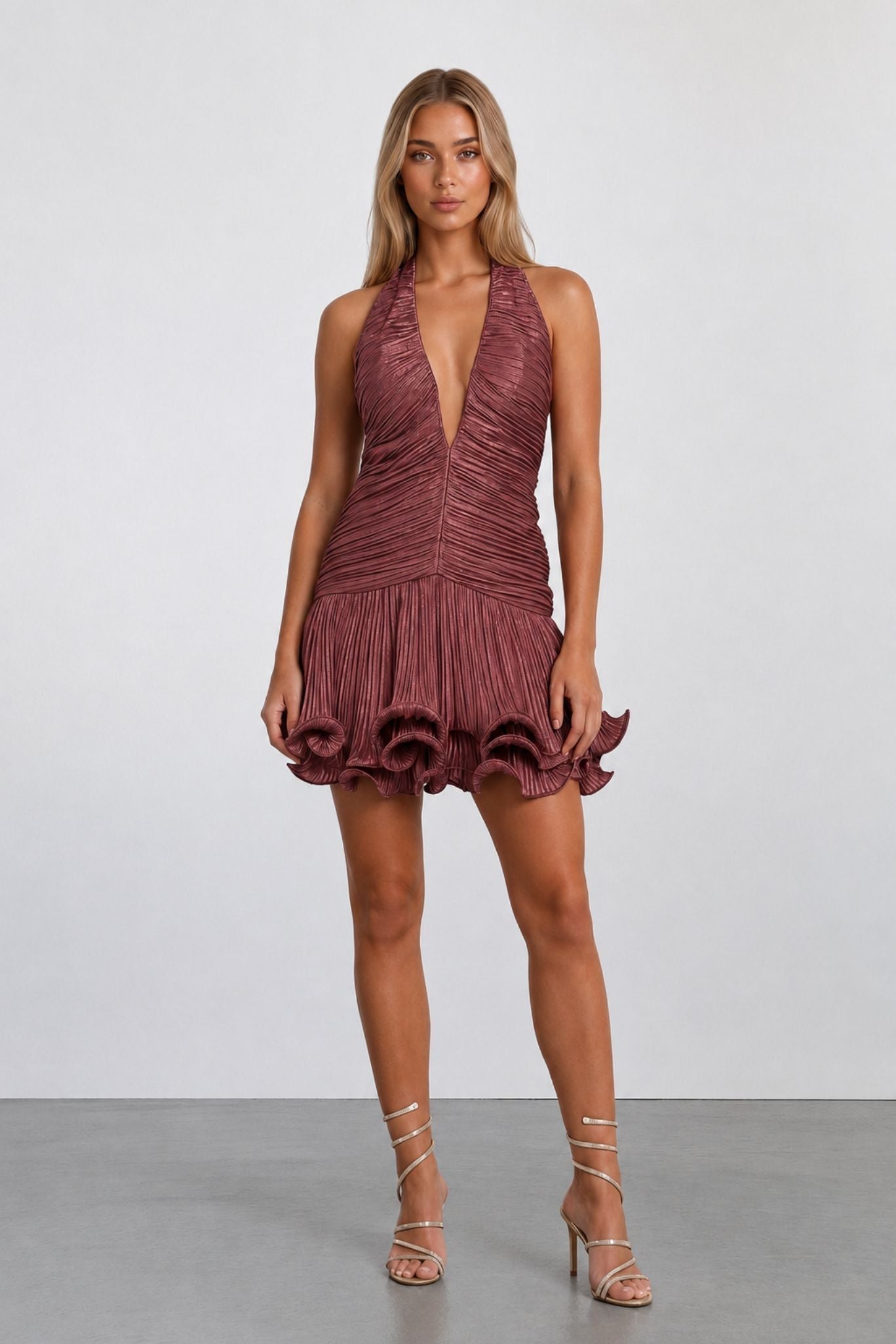The Lumiere Metallic Pleated Mini Dress